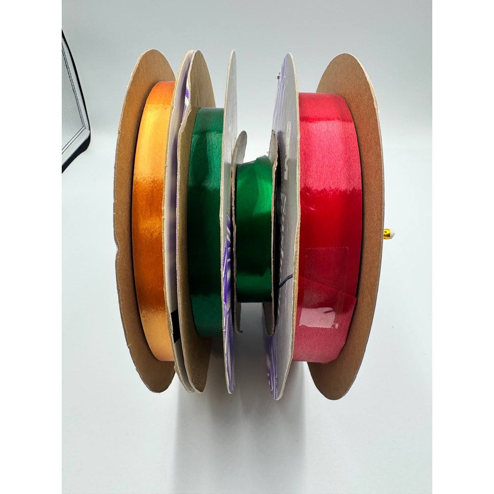 Vintage 3M Sasheen Ribbon Lot 4 Spools Christmas Colors